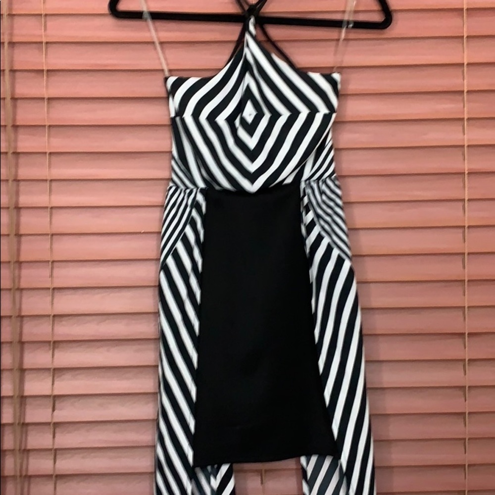 Black Mini Dress with black and white stripes